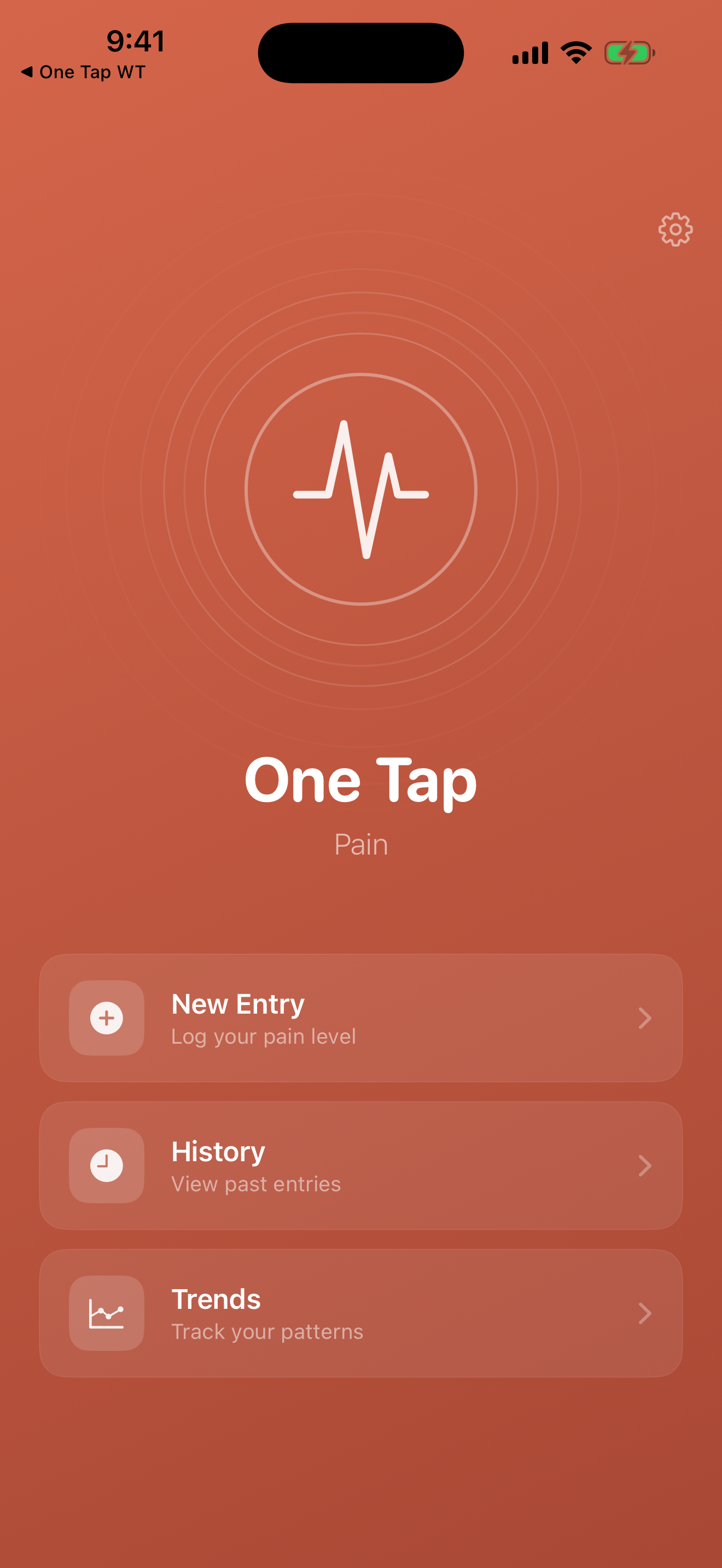 One Tap Pain welcome screen